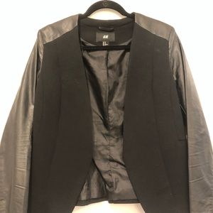 Faux leather sleeved blazer